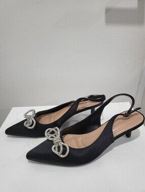 BCBGeneration Silver Bow Black Kitten Heels - Size 8.5